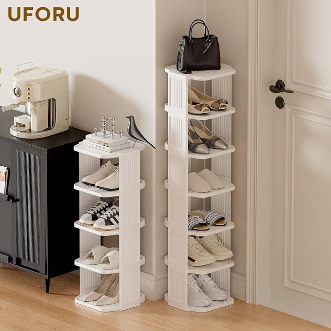 Vertical Shoe Rack, 9-Tier Plastic Stackable Storage Shelf for Small Closets and Narrow Spaces, Compact Free Standing Shoe Racks for Entryway Bedroom Dormitory