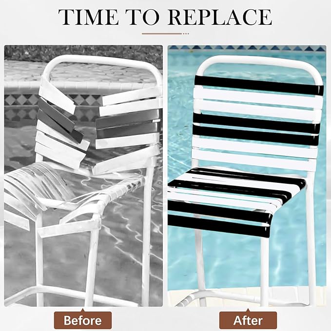 LukLoy Vinyl Straps for Patio Chair Repair 2'' Wide 30Ft Long Straps + 30 Rivets, Cuttable Replacement Straps for Outdoor Lawn Deck Pool Balcony Beach Furniture Chaise Lounge Repair, Black