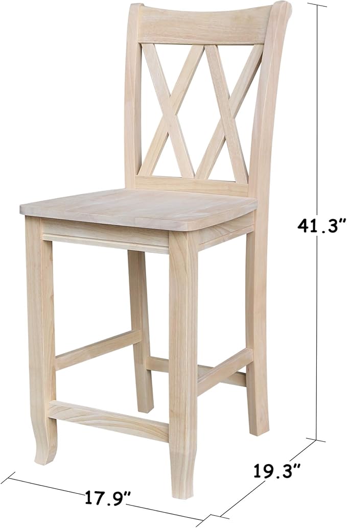 International Concepts Double X-Back Counter Stool, 24-Inch Seat, Solid Parawood, Unfinished