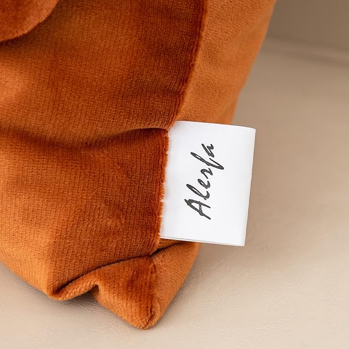 Alerfa 3D Flower Handmade Throw Pillow Cover Decorative Orange Velvet Pillowcase Cushion Cover with Hidden Zipper for Couch Bed Living Room Home Decor 18 x 18 Inches
