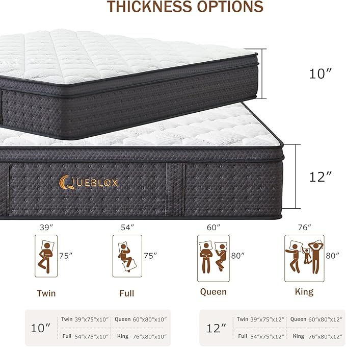 Full Mattress,12 Inch Full Size Hybrid Mattresses in a Box, Memory Foam and Independent Pocket Springs for Pressure Relief, CertiPUR-US Certified, Medium Firm