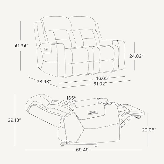 Watson & Whitely Genuine Leather Power Loveseat Recliner Sofa, Lay Flat Loveseat Reclining Sofa with Power Headrest, Cup Holders, USB & Type-C Ports, Dual Recliners for Living Room, Cream