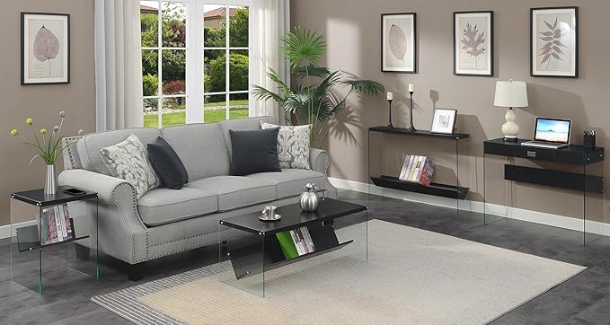 Convenience Concepts SoHo Glass Coffee Table 40" - Modern Living Room Table with Storage Shelf, Contemporary Coffee Table for Family Room, Black