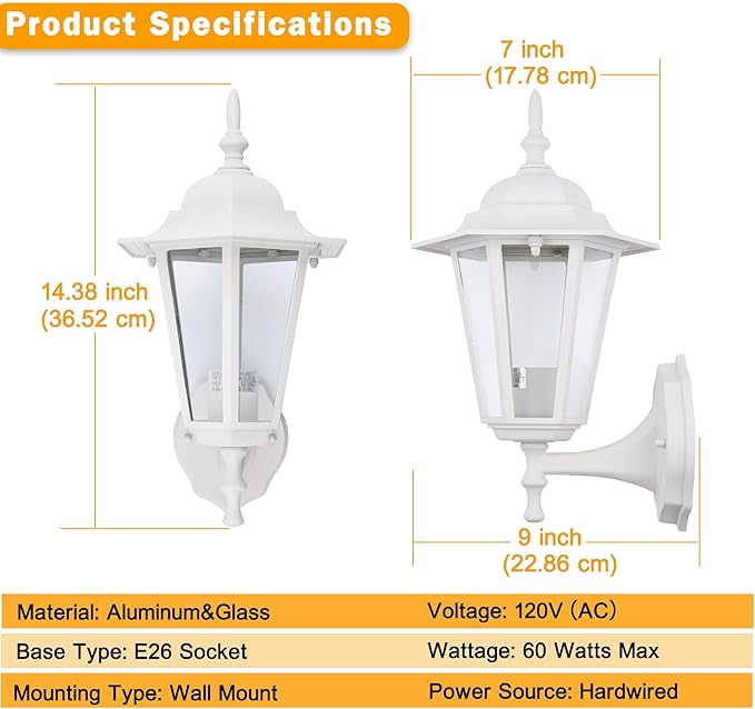 Outdoor Wall Lantern, Exterior Waterproof Wall Light Fixtures with Clear Glass, Die-Aluminum Porch Light, Anti-Rust Outside Lighting for Patio Front Door Entryway, Matte White, 1-Pack
