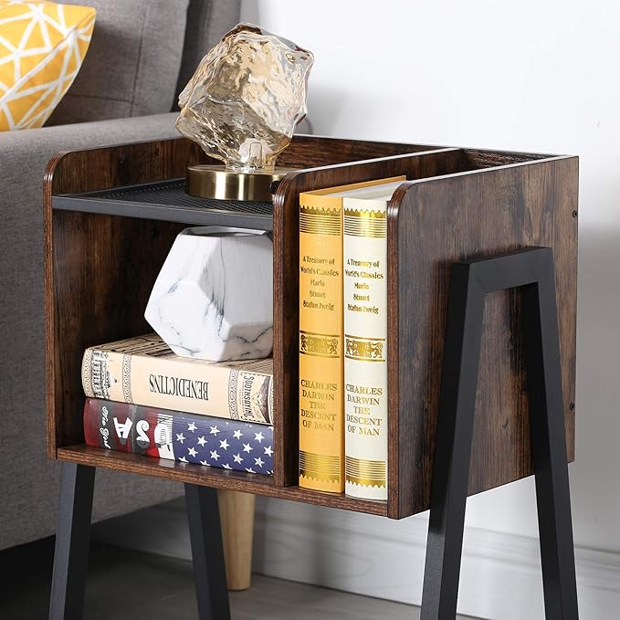 VECELO Night Stand Set of 2,Industrial End Table,Stackable Accent Furniture Bedside Table with 2-Tier Open Storage Space Side Table Nightstands for Bedroom, Living Room