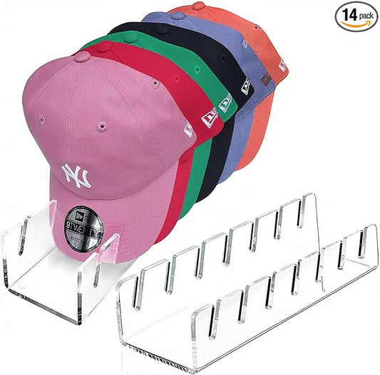 Hat Organizer for Baseball Caps, 2 Pcs No Install Acrylic Hat Stand for 14 Baseball Caps, Hat Racks for Caps Display and Organizer for Bedroom, Closet, Dresser, Office, Hat Holder