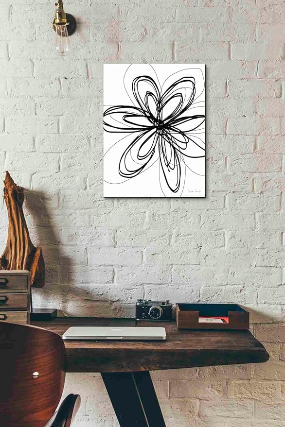 Epic Graffiti 'Black Ink Flower I' by Linda Woods, Canvas Wall Art, 12"x16"
