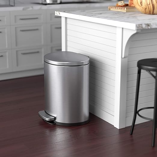 iTouchless SoftStep 5.3 Gallon Bathroom Trash Can with Odor Filter & Removable Inner Bucket, Stainless Steel, 20 Liter Space-Saving Semi-Round Step Pedal Garbage Bin for Bedroom, Home Office Cubicle