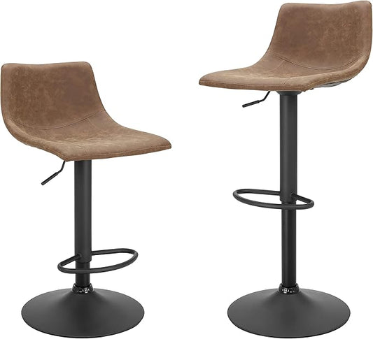 Finnhomy Bar Stools Set of 2, Swivel Adjustable Height Bar Chairs with Footrest & L-Shape Back, Vintage Leather Counter Stools for Kitchen Island, Home Bar, Retro Brown (24"-32" Height Adjustable)