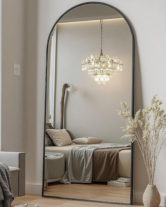 71"x26" Arched Full-Length Mirror with Explosion-Proof HD Glass - Oversized Floor or Wall-Mounted Full Body Mirror for Bedroom, Living Room, and Cloakroom (Black)