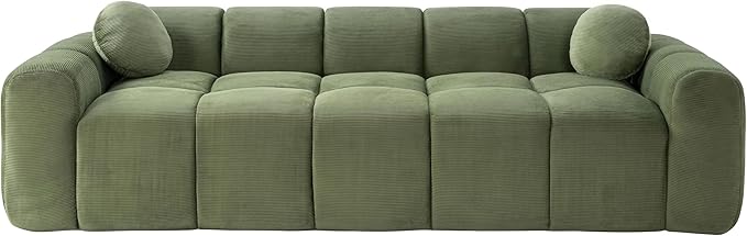 98.4-Inch Oversized Boneless Cloud Couches Deep Seat Foam Sofa Couch with 2 Round Toss Pillows, Luxury Corduroy Upholstered 3 Seat Tufted Loveseat, Cloud Sofa in a Box