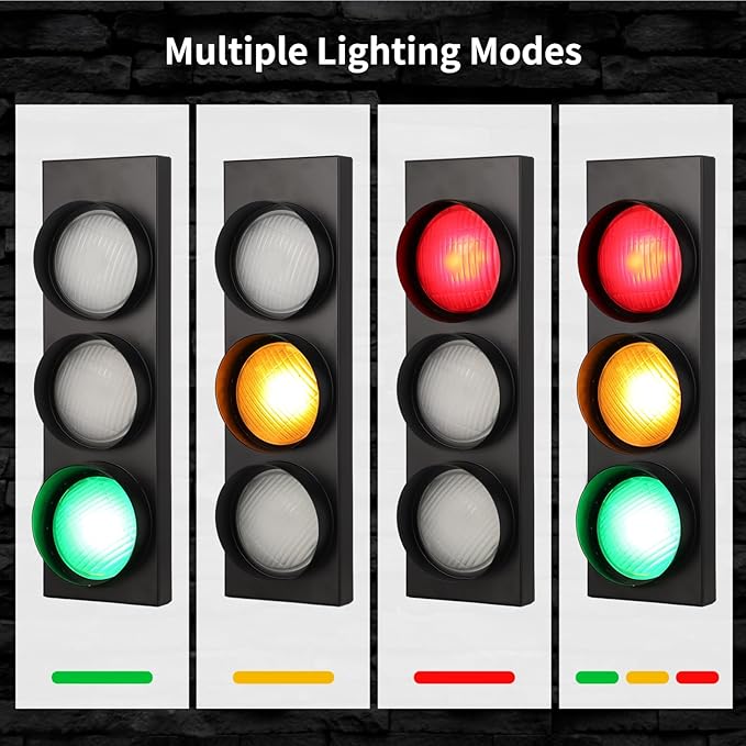 yeesport Traffic Light Wall Lamp, Retro Traffic LED Light with Remote Controller, Kids Bedroom Stop Light, Room Decor Light, Vintage Fun Signal Light for Bedroom, Living Room, Club, Bar, Pub (1)