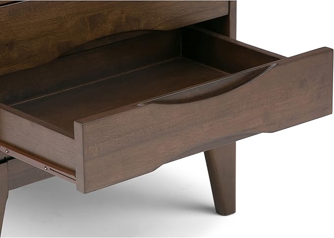 SIMPLIHOME Harper End Table - 22 inch Wide Solid Wood 2 Drawer Side Table in Walnut Brown, Mid Century Modern Accent Table for Living Room with Tapered Legs and Notched Handles