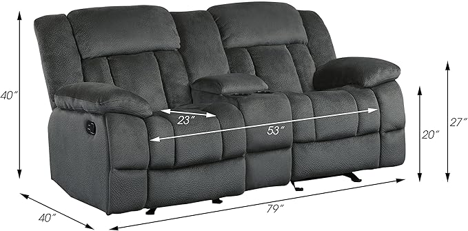 Lexicon Reclining Living Room Set, Wall Hugger Manual Reclining Sofas, Couches for Living Room, Includes Reclining Sofa and Dual Glider Recliner Loveseat, 2-Piece Set, Charcoal