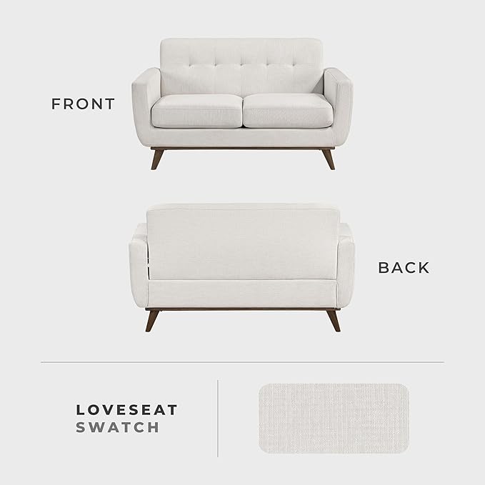 Lexicon Modern Accent Couch, Textured Fabric Upholstered Loveseat with Brown Wood Legs, Track Arms, Tufted Couch Back, 2 Seater Loveseat Sofa for Living Room/Office/Waiting Room, Beige