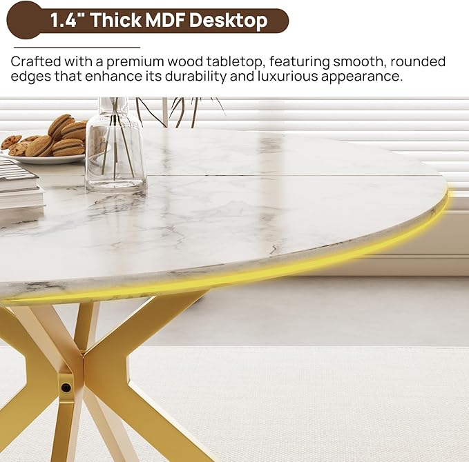 ALBAD 46.4" Round Dining Table, Mid Century Modern Round Dining Room Table for 4-6 with Metal Legs, Easy Assembly Coffee Table, Space-Saving Design for Kitchen and Dining Room