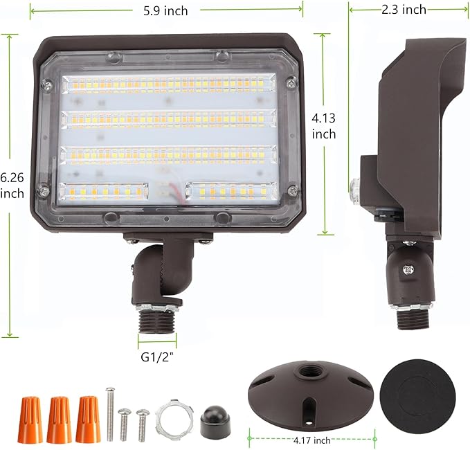 2Pack Dusk to Dawn Outdoor 30W LED Flood Light with Knuckle & Plate Mount, 3000K/4000K/5000K Color Selectable, ETL Commercial LED Security Lighting