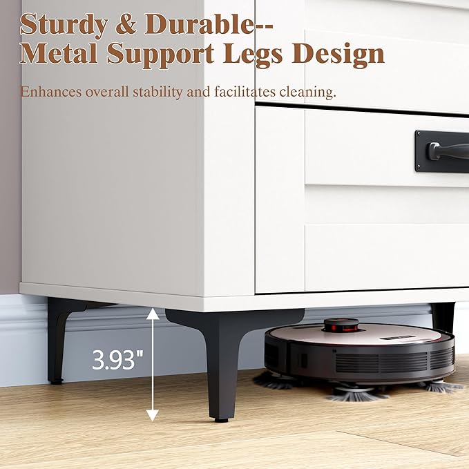 Bookshelf with Doors and 2 Drawers, 72in Tall Bookcase with Storage Cabinet and Adjustable Shelf, White Farmhouse Bookshelves Wood for Living Room, Bedroom