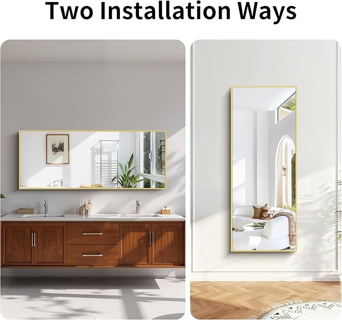 KOCUUY Large Gold Bathroom Mirror, 60"x24" Rectangle Bathroom Mirror for Wall, HD Tempered Glass, Anti-Rust Frame, Modern Design for Bathroom, Bedroom, Living Room, Entryway