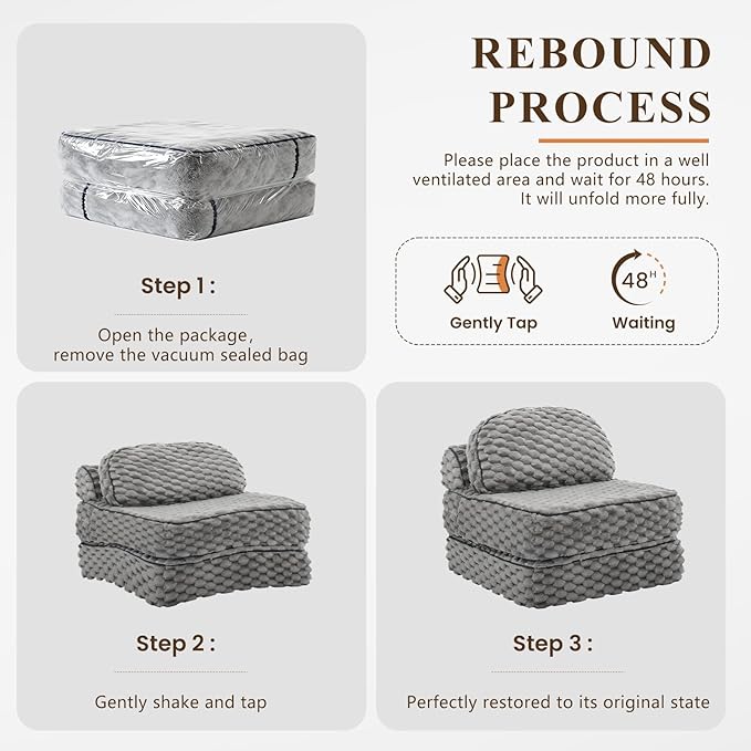 COLAMY Folding Sofa Bed, 3-in-1 Convertible Sleeper Chairs with Pillow,Back Support, Fuzzy Fabric Floor Couch Bed for Adults, Boneless Couches Living Room, Bedroom, Apartment, Grey