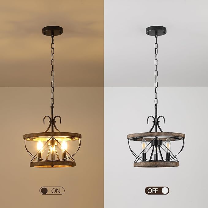 12.9'' Farmhouse Chandelier Light Fixture, 3-Light Dining Room Light Fixtures French Country Rustic Chandelier Over Table for Entryway Foyer Bedroom Living Room