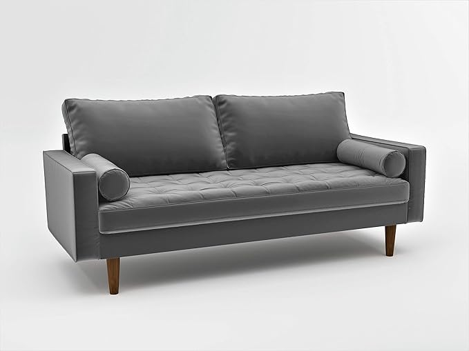 Container Furniture Direct Womble Modern Velvet Upholstered Living Room Diamond Tufted Chesterfield with Gleaming Nailheads, Loveseat, Sofa, Silverish Grey