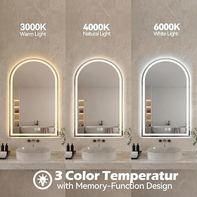 Simple Deluxe 20x28 inch Arched Mirror for Bathroom Vanity Mirror or Wall Decor, Arch Mirror Brushed Metal Frame, Wall Mounted Mirror for Bathroom LivingRoom Bedroom Entryway(20''×28'')