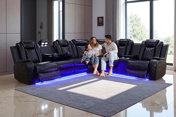 A Ainehome Power Furniture Reclining Sectional Sofa Set, Living Room Power Recliner Adjustable Sofa, Loveseat and Chair with USB Chargers/Storage Console for Living Room/Office(A-Black)