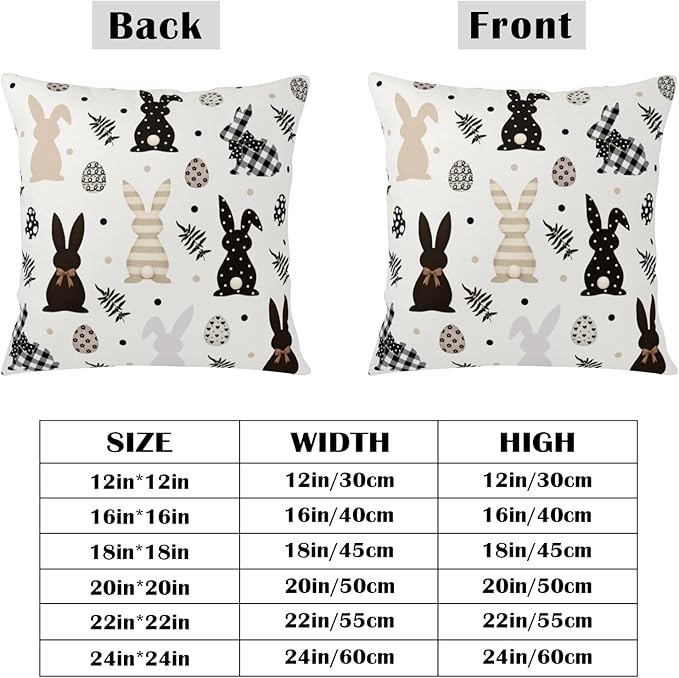 Easter Outdoor Bunny Pillow Covers 18x18 Set of 2 Black White Polka Dot Rabbit Eggs Pillow Case Farmhouse Holiday Cushion Covers for Sofa Couch Home Decor