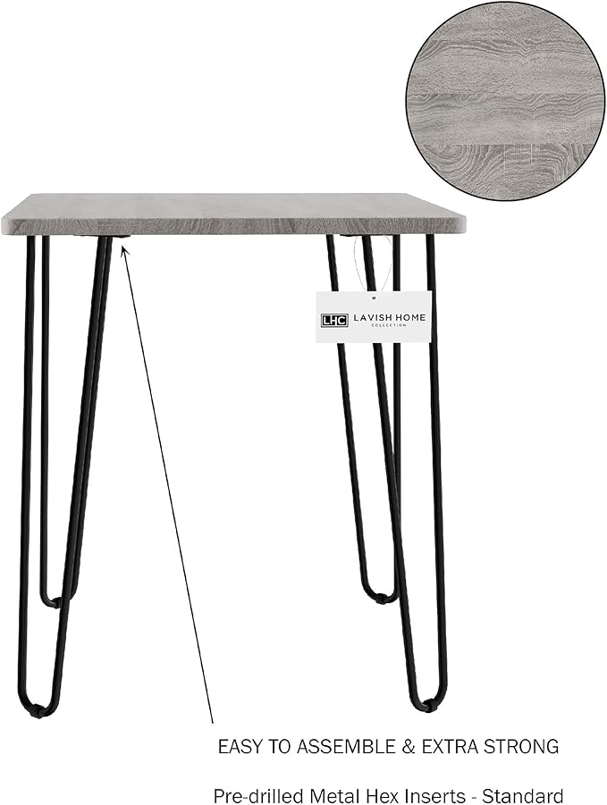Modern End Table with Hairpin Legs - Industrial-Style, Woodgrain Finish, and Steel Accent Furniture for Living Room, Bedroom, or Office by Lavish Home