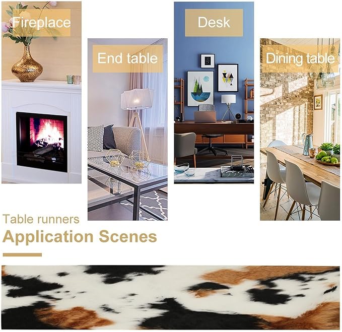 Cowhide Table Runne Vintage Cow Print 3D Rustic Theme Animal Fur Skin Farm Dining Table Decoration for Kitchen Dining Room Holiday Party Decor 13x70in