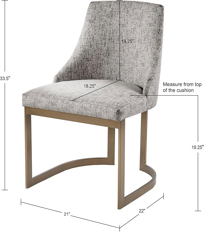 Madison Park Bryce Parsons Upholstered Accent Dining Chairs Set of 2, Padded Seat with Cushion, Antique Gold Metal Frame Back and Sled Leg, Contemporary Modern Chic for Kitchen, Grey