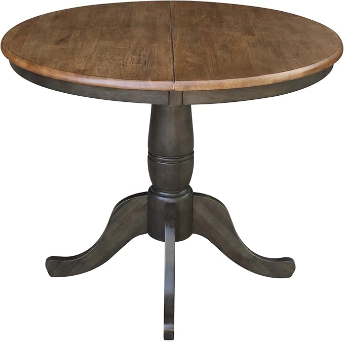 IC INTERNATIONAL CONCEPTS 36" Round Wood Dining Table with 12" Leaf in Hickory/Washed Coal