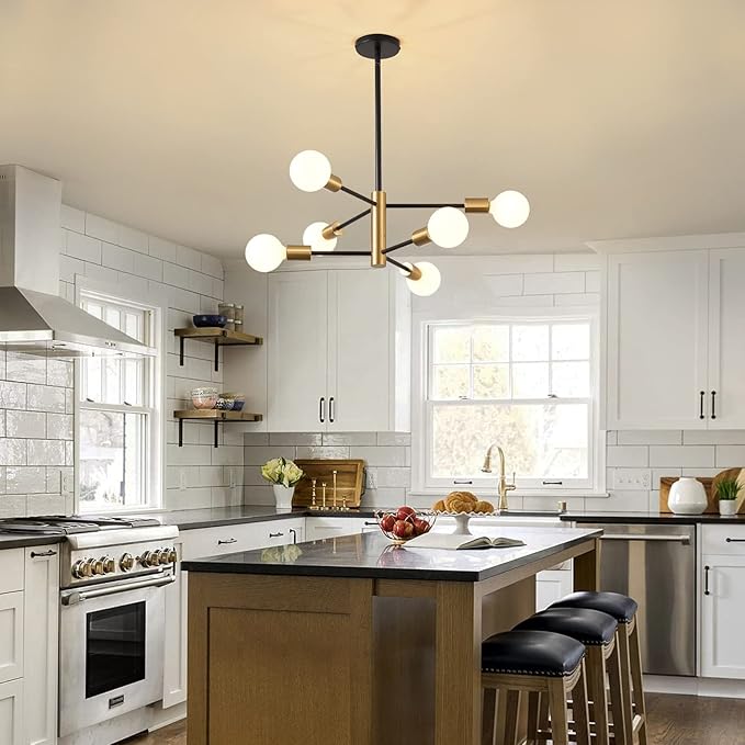 Modern Chandeliers for Dining Room, Black and Gold Chandelier Ceiling Light Fixture 6-Light Sputnik Chandeliers Mid Century Chandeliers for Living Room,Kitchen Island,Bedroom,Foyer