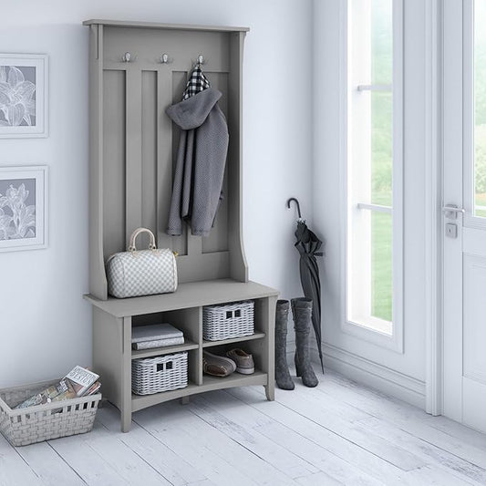 Bush Furniture Salinas Hall Tree with Shoe Storage Bench in Cape Cod Gray