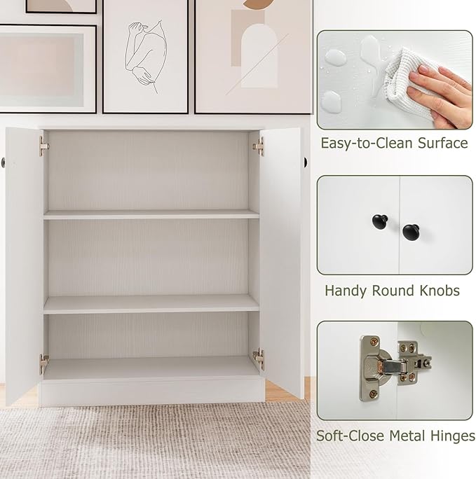 Giantex 2 Door Storage Base Cabinet - Freestanding Floor Cabinet with 3-Tier Shelf, 28” x 13.5” x 33.5”, Non-Slip Foot Pads, Kitchen Cupboard Storage Organizer for Living Room, Entryway, Office