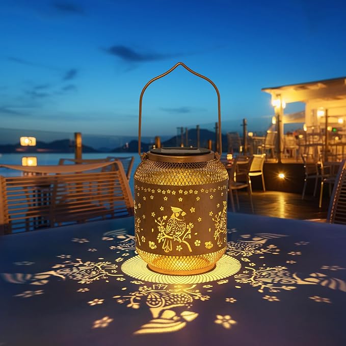 Cardinal Solar Lanterns Outdoor Waterproof, Cardinal Birthday Gifts for Women Mom Men, Metal Hanging Bird Decorative Lanterns for Yard Patio Lawn Garden Decor