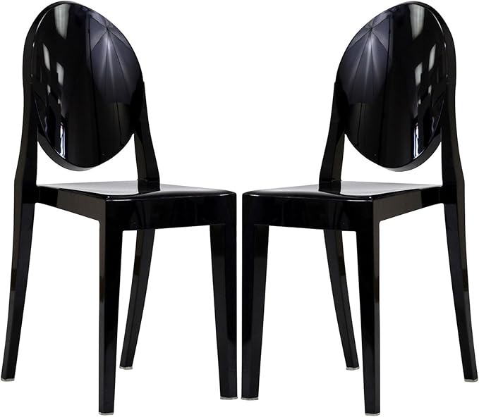 Modway Casper Modern Acrylic Stacking Two Dining Side Chairs in Black