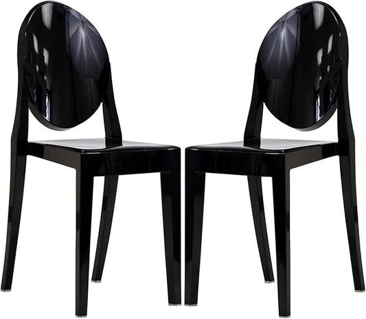 Modway Casper Modern Acrylic Stacking Two Dining Side Chairs in Black