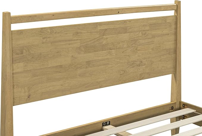 NTC Adept Wooden Bed Frame with Headboard, Solid Wood Foundation with Silent Slats and Wood Central Supports, 1000 Lb Capacity, Effortless Assembly, King - Sand