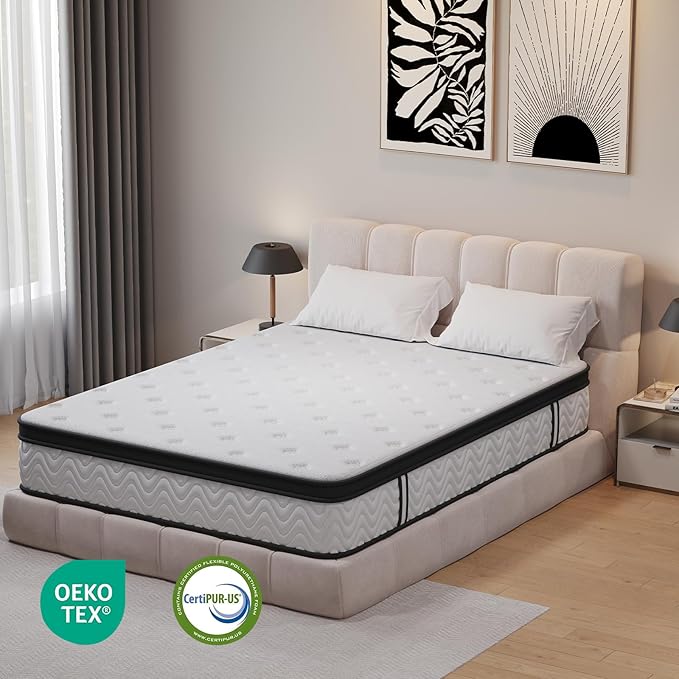 Nelaukoko King Size Mattress, 12 Inch King Hybrid Mattress Medium-Firm | Individually Wrapped Coils & Cooling Memory Foam | Motion Isolation & Edge Support | CertiPUR-US Certified | Mattress in a Box
