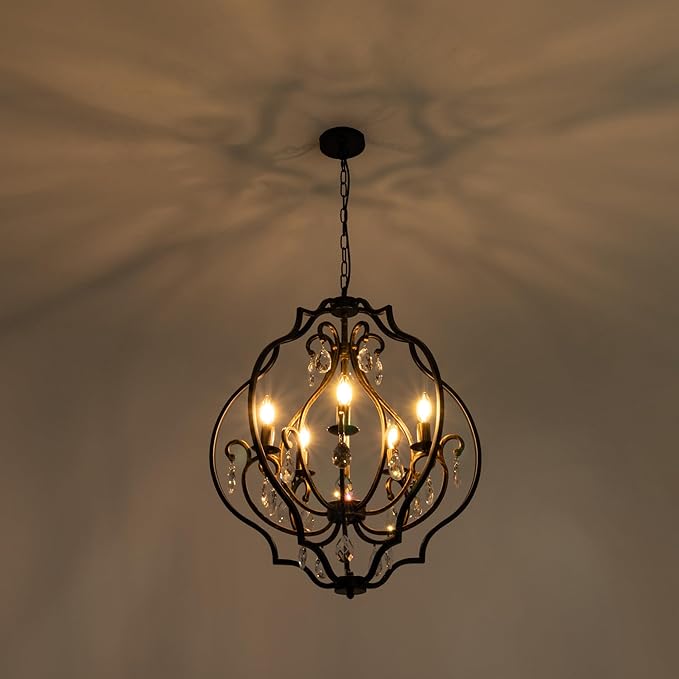 TOCHIC 5 Lights Farmhouse Chandelier, Rustic Orb Chandeliers for Dining Room, Black Crystal Chandelier Light Fixture for Living Room, Bedreoom, Hallway, Bronze, D 27"