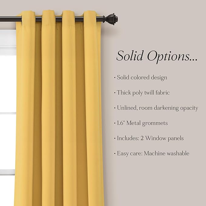 Lush Decor Insulated Grommet Blackout Window Curtain Panels, Pair, 52" W x 63" L, Yellow - Classic Modern Design - Chic Window Decor - Curtains For Living Room, Bedroom, Or Dining Room