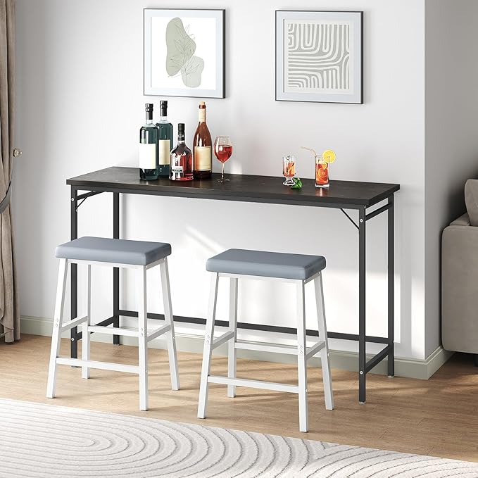 HOOBRO Bar Stools, Set of 2 Bar Chairs, Counter Height Bar Stools, 24 Inch Barstools for Kitchen Counter, PU Upholstered Kitchen Stools, for Kitchen, Bar, Dining Room, White and Gray WG01MD01