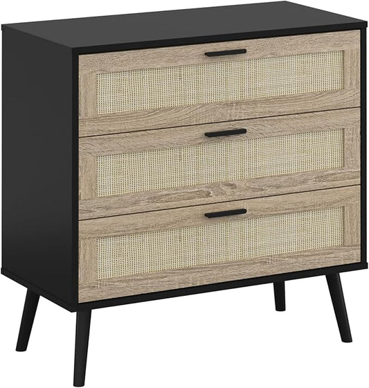 Panana 3/6/8 Drawers Dresser, Wooden Rattan Chest of Drawers with Rattan Front Spacious Storage Chest Bedside Table Nightstand Cabinet for Living Room, Closet, Hallway, Bedroom