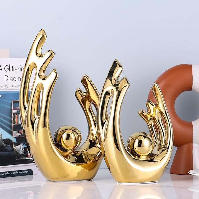 XMGZQ Home Decor Golden Ceramic Statue,Gold Decor Abstract Art Ceramic Statue,Modern Art Ceramic Statue Gold Table Decorations for Dining Room Living Room Office Centerpiece Handmade Artware Gift