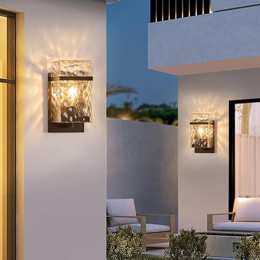 Brown Outdoor Wall Sconce, Waterproof Exterior Light Fixture, Porch Wall Mount Lighting with E26 Sockets & Glass Shades, for Garage,Doorway,Patio,Front Doo