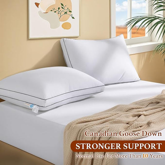 Premium Canadian Goose Down Pillow King Size Set of 2 Pack, 1050+ Fill Power, 100% Cotton Shell, Luxury Hotel Quality Bed Feather Pillow for Side Back Stomach Sleepers(White,20" x 36")