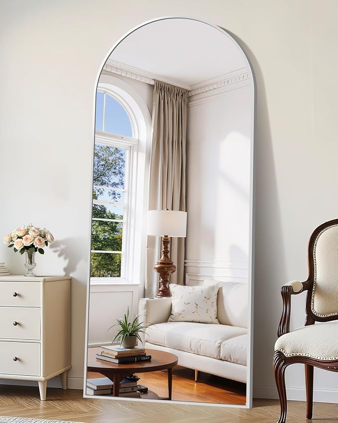71"x30" Arched Full Length Mirror, Large Floor Mirror with Aluminum Alloy Frame Standing Hanging or Leaning Wall-Mounted Mirror, Vanity Mirror for Living Room and Bedroom,Silver