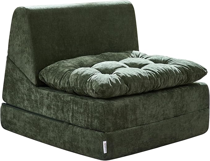 Hobestluk Sofa Couch Folding Sofa Bed Comfy Floor Lounger Convertible Sofa with Removable Cushion Couches for Small Spaces Foldable Mattress for Living Room Bedroom or Office (Chenille Green, Large)